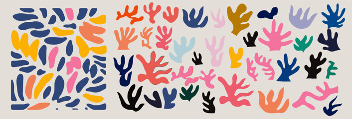 Geometric organic shapes in paper applique style Inspired by Matisse Vector abstract modern floral elements to create logos, templates, posters.