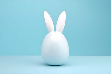 Easter egg with rabbit ears on blue background.