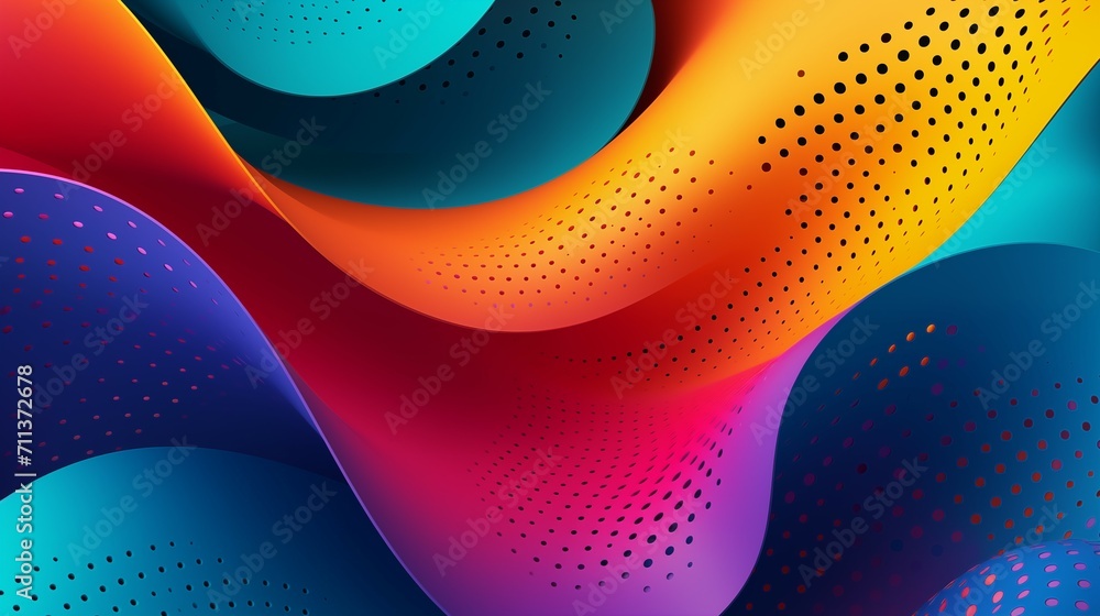 Poster the abstract wallpaper background with a glowing colorful halftone wave.