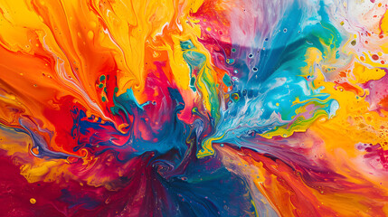 Fototapeta na wymiar Abstract painting of vibrant colors background. Illustrations painting background with fluid formation, colorful explosions, and bright rainbow color scheme.