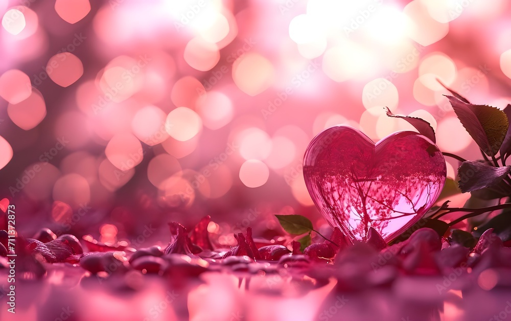 Poster valentine's day background with heart on bokeh background