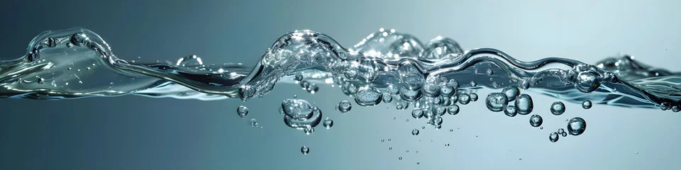 Fotobehang A blob of liquid water, like elongated bubble-like flying in the air © Oleksiy