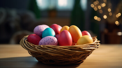 Fototapeta na wymiar A basket with painted eggs