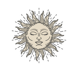 Celestial sun, medieval design, vector for fashion, card, poster prints
