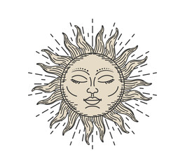 Celestial sun, medieval design, vector for fashion, card, poster prints