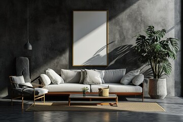 Frame mockup in modern dark home interior background