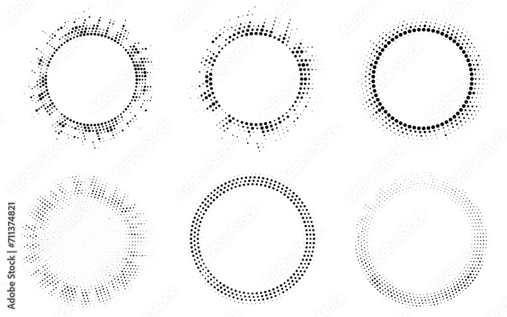 Poster set of abstract halftone frame.dots round frame. halftone dots circle. vector