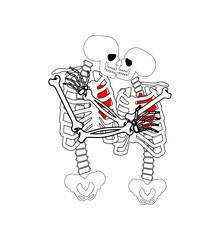 Love to death. Skeletons kiss Sign Valentine's day. Postcard for February 14th.