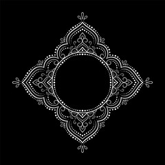 Frame in eastern tradition. Stylized with henna tattoos decorative pattern for decorating covers for book, notebook, casket, magazine, postcard and folder. Flower border in mehndi style.