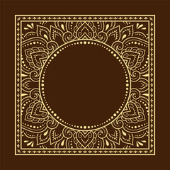 Frame in eastern tradition. Stylized with henna tattoos decorative pattern for decorating covers for book, notebook, casket, magazine, postcard and folder. Flower border in mehndi style.