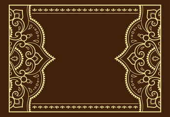 Frame in eastern tradition. Stylized with henna tattoos decorative pattern for decorating covers for book, notebook, casket, magazine, postcard and folder. Flower border in mehndi style.