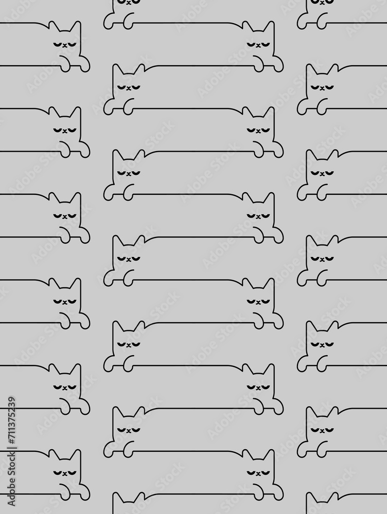 Poster linear cat pattern seamless. pet lines background