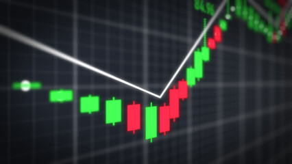 Closeup financial chart with candlestick graph in stock market