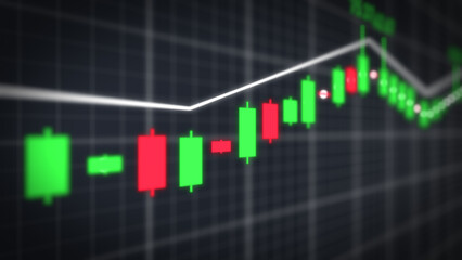 Closeup financial chart with candlestick graph in stock market