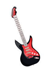 Obraz premium Black and red six-string electric guitar, musical instrument - vector illustration