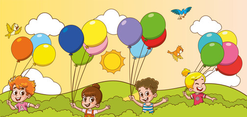 Obraz na płótnie Canvas vector illustration of children playing with balloons