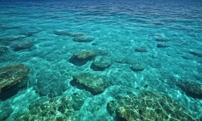 Obraz premium Clear Turquoise Ocean Water over Rocky Seabed