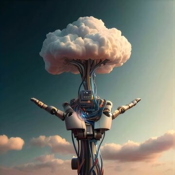 Ai cloud concept with robot arm