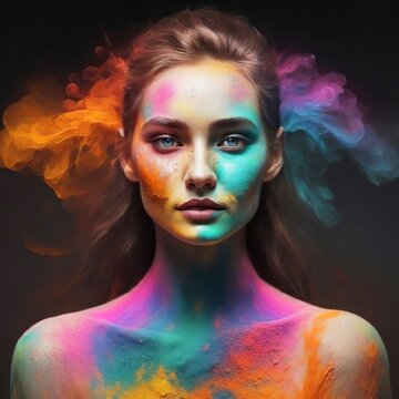 Beautiful model with colorful powder