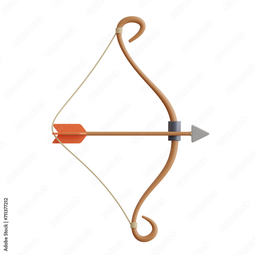 Aufkleber 3d bow and arrow model precision and accuracy. 3d illustration, 3d element, 3d rendering. 3d visuali