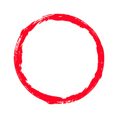 Hand painted grunge circle. Red round blob hand drawn with ink brush. Png clipart isolated on...