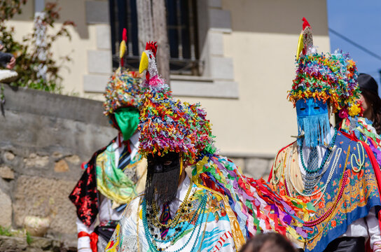Galos de San Pedro: the traditional costume of the carnival of A Mezquita in Ourense, Galicia. Spain