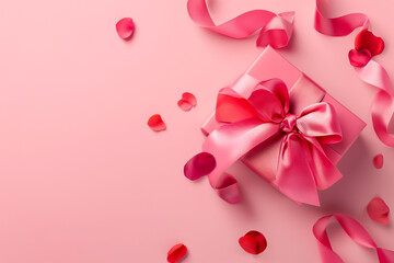 captivating Valentine's Day banner featuring a vibrant gift box adorned with a bow, announcing a special sale and discount. Ensure there's ample copy space for promotional messages or offers