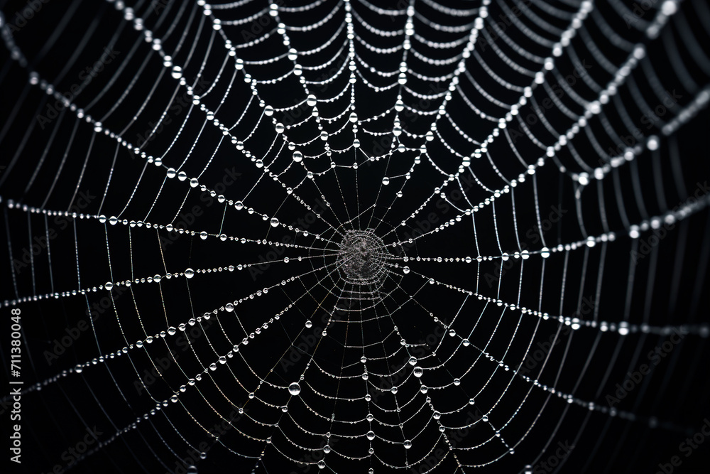 Wall mural spider web with dew drops. generative ai