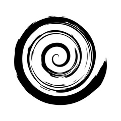 Whimsical spiral symbol hand painted with ink watercolor brush. Png clipart isolated on transparent background