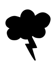 Cloud and lightning strike hand painted with brush. Doodle cloud and thunder bolt icon. Png clipart isolated on transparent background