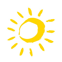 Hand drawn Sun symbol painted with ink brush, png clipart isolated on transparent background