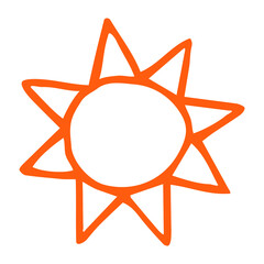 Hand drawn Sun painted with ink brush. Png clipart isolated on transparent background