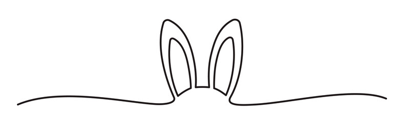 Easter Bunny Ears line art banner in scribble style hand drawn with continuous thin line, divider...