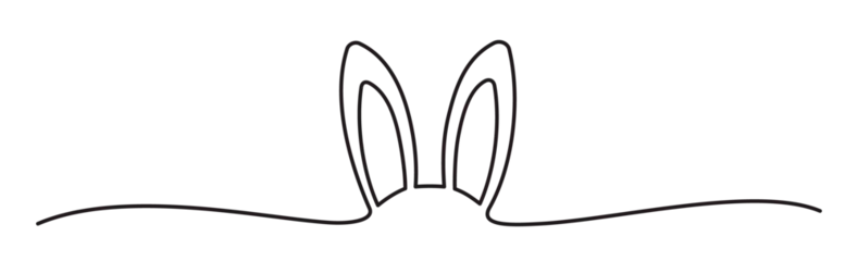Foto op Aluminium Easter Bunny Ears line art banner in scribble style hand drawn with continuous thin line, divider shape. Png clipart isolated on transparent background © str33tcat