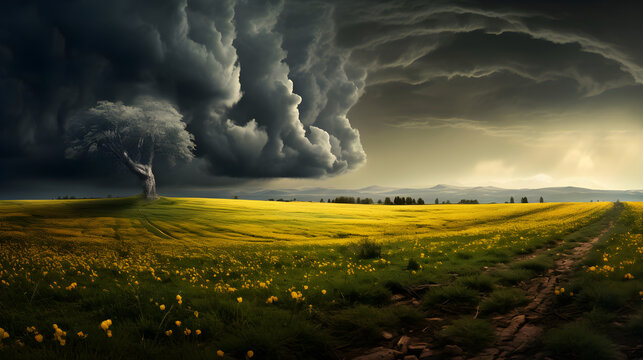 Thunderstorm on a spring field