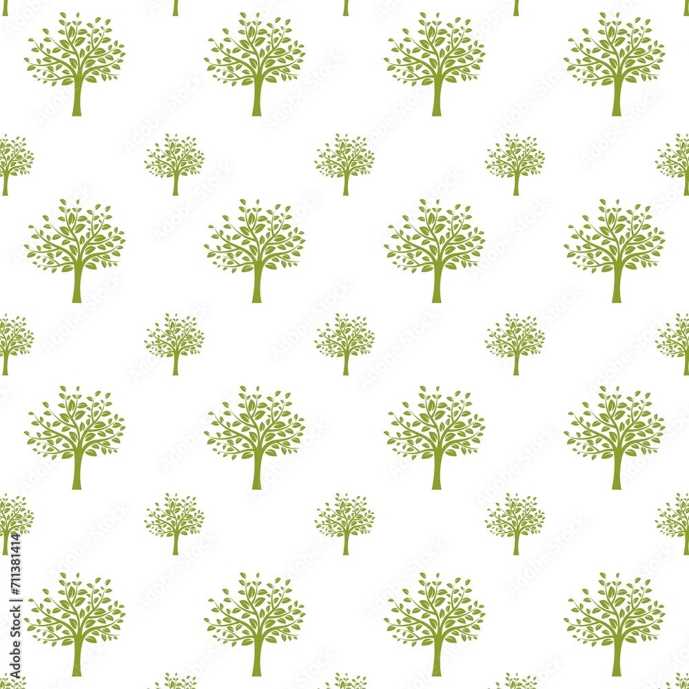 Poster tree seamless pattern isolated on white background