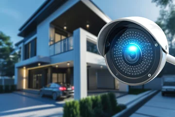 Foto op Canvas Smart home security systems in action. Security camera on house exterior. © Degimages