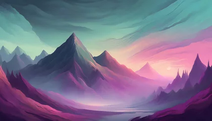 Zelfklevend Fotobehang Abstract illustration of mountains colorful landscape © masterofmoments