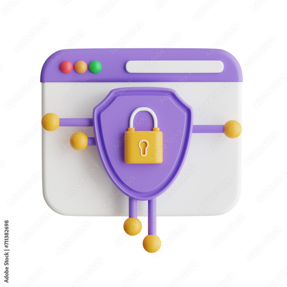 Poster 3d web security model establishing comprehensive protection. 3d illustration, 3d element, 3d renderi