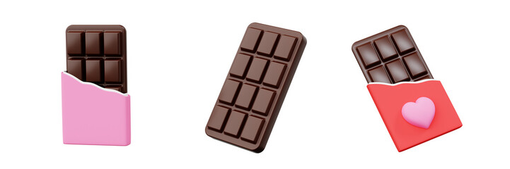 3D icon sweet chocolate valentine's day, Chocolate bar with love, Valentine's Day Concept theme design

