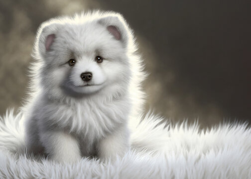 Charming White Fluffy Pomeranian Puppy with Sparkling Eyes
