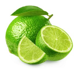 Lime isolated. Ripe lime, half and a slice of lime on a transparent background.