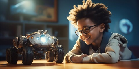 Child's Joyful Discovery with a Friendly Robot. Generative ai