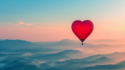 Fototapeta premium Heart-Shaped Hot Air Balloon Soaring at Sunrise. Generative ai