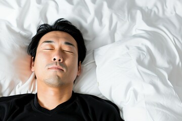 ベッドで寝ている日本人男性のポートレート（睡眠・うたたね・寝る・快眠・休息）