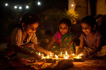 celebration of happy diwali festival with family