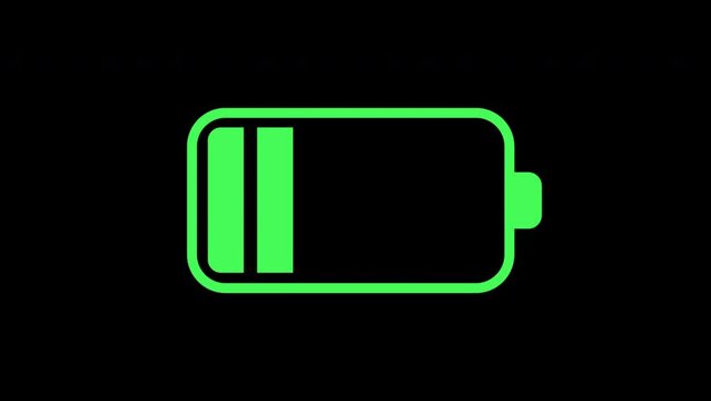 Digital low battery charging status indicator animation. Charger, running from red low to green full cell phone battery.
