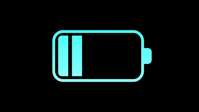 Digital low battery charging status indicator animation. Charger, running from red low to green full cell phone battery.