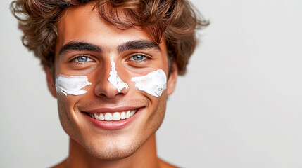 Cheerful Man with Skin Care Cream on  His Face
