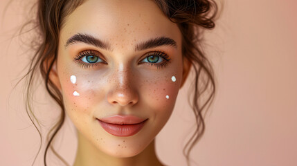Portrait of a Young Woman Applying Facial Cream